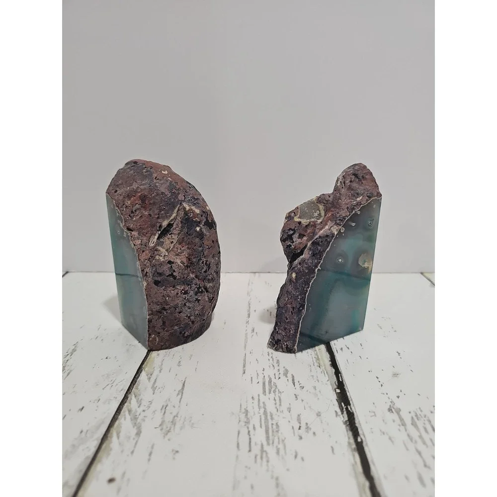 Teal Blue Agate Geode Bookends